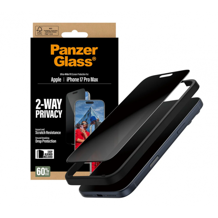 PanzerGlass Γυαλί προστασίας Fullcover Privacy Ultra-Wide Fit w. EasyAligner Case Friendly 0.3MM για Apple iPhone 17 Pro 6.3 5G 2025 - PG-PG25586
